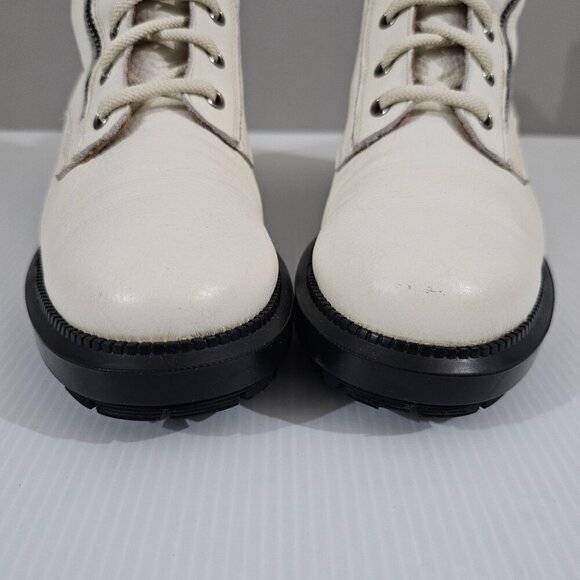 Aquatalia Laila Combat Boot Women 6 Ivory Leather Water Resistant Ankle Lug Sole - Picture 7 of 15